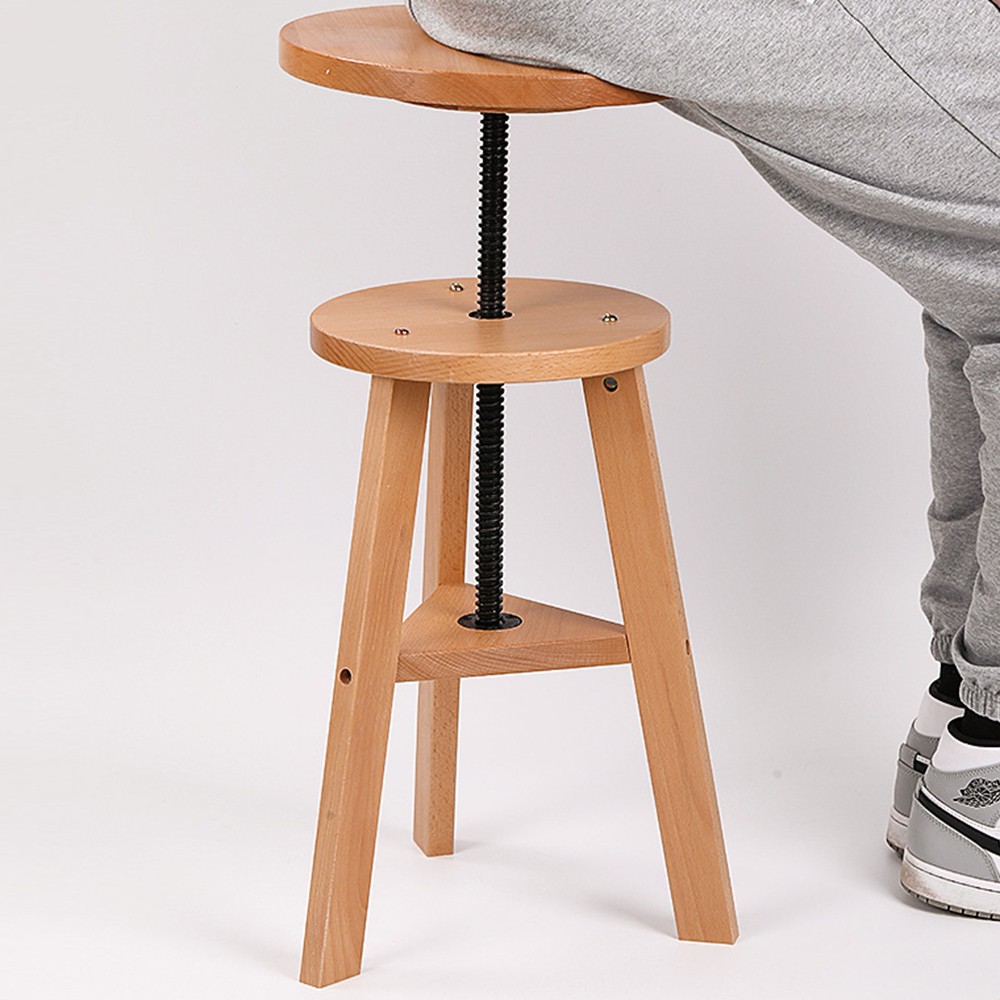 Wooden Round Drafting Stool Adjustable Height Kitchen Bar Stool Swivel Seat US