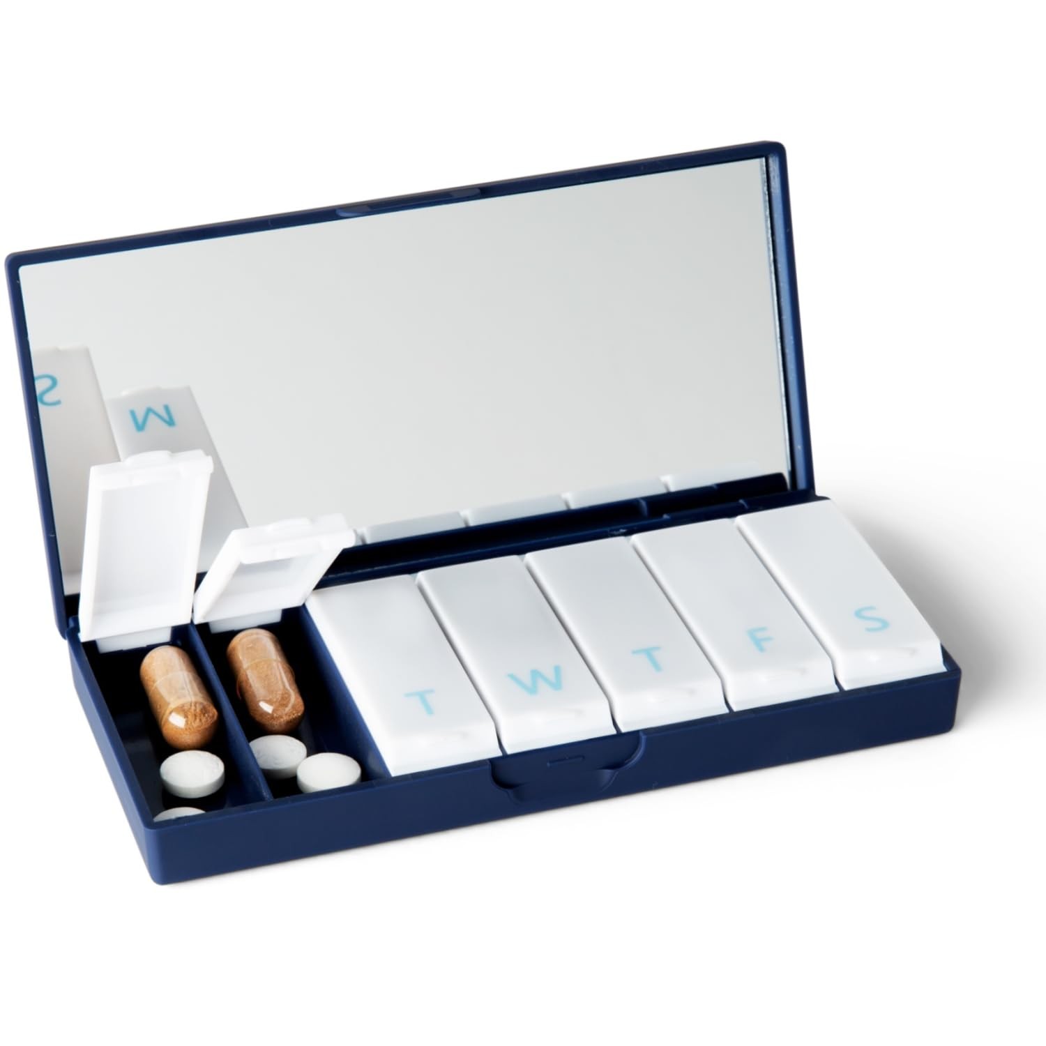 Designer Weekly Pill Box Organizer (Single 1X Daily, Navy) | Compact, Stylish...