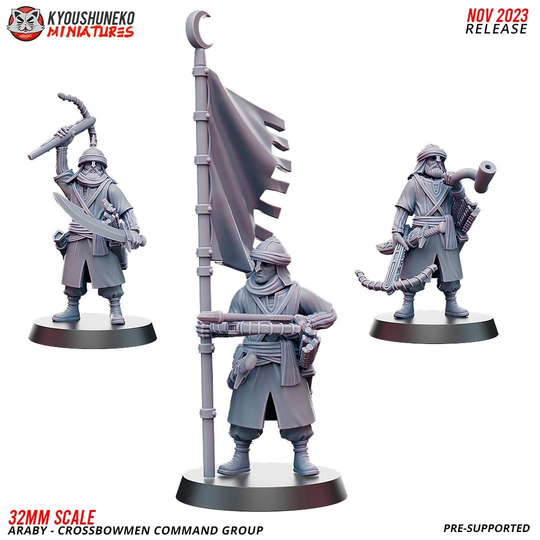 Araby Crossbowmen Command Group (Set of 3) - 28-32mm Resin Tabletop Miniatur