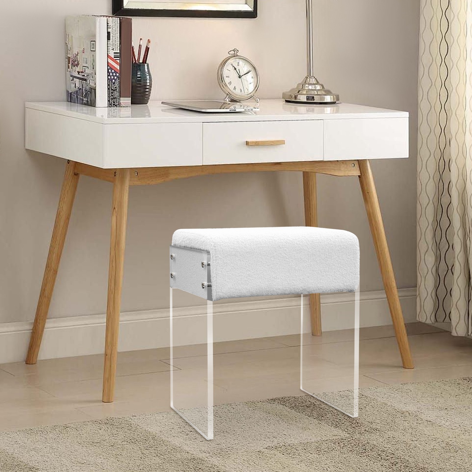 Makeup Stool Modern Minimalist Multi-functional Vanity Acrylic Chair w/ Cushion