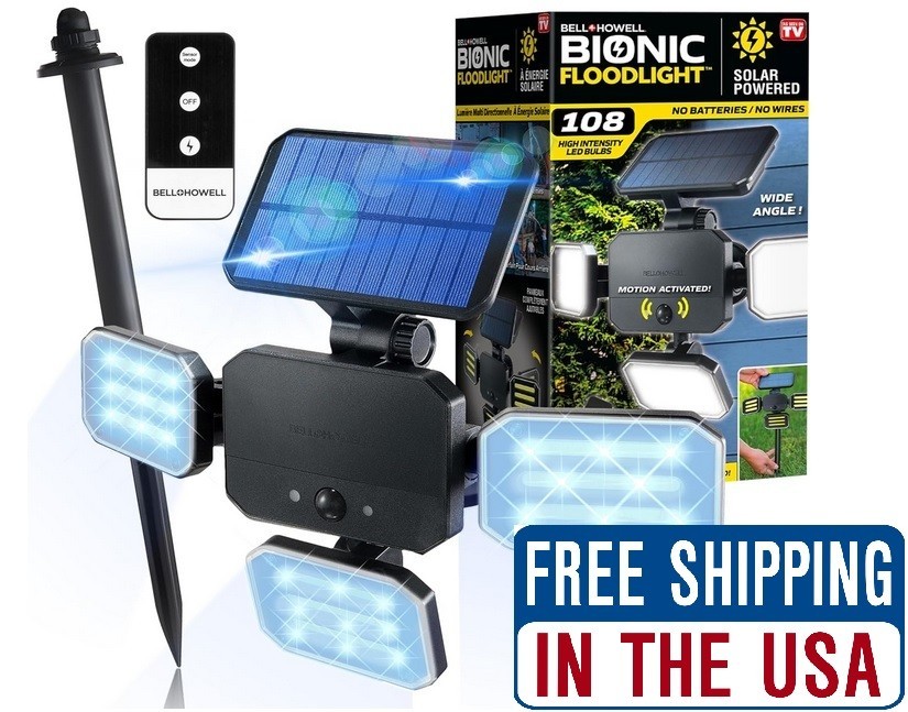 Bell + Howell 180-Degrees Swiveling Light Black Solar Powered Motion Activated