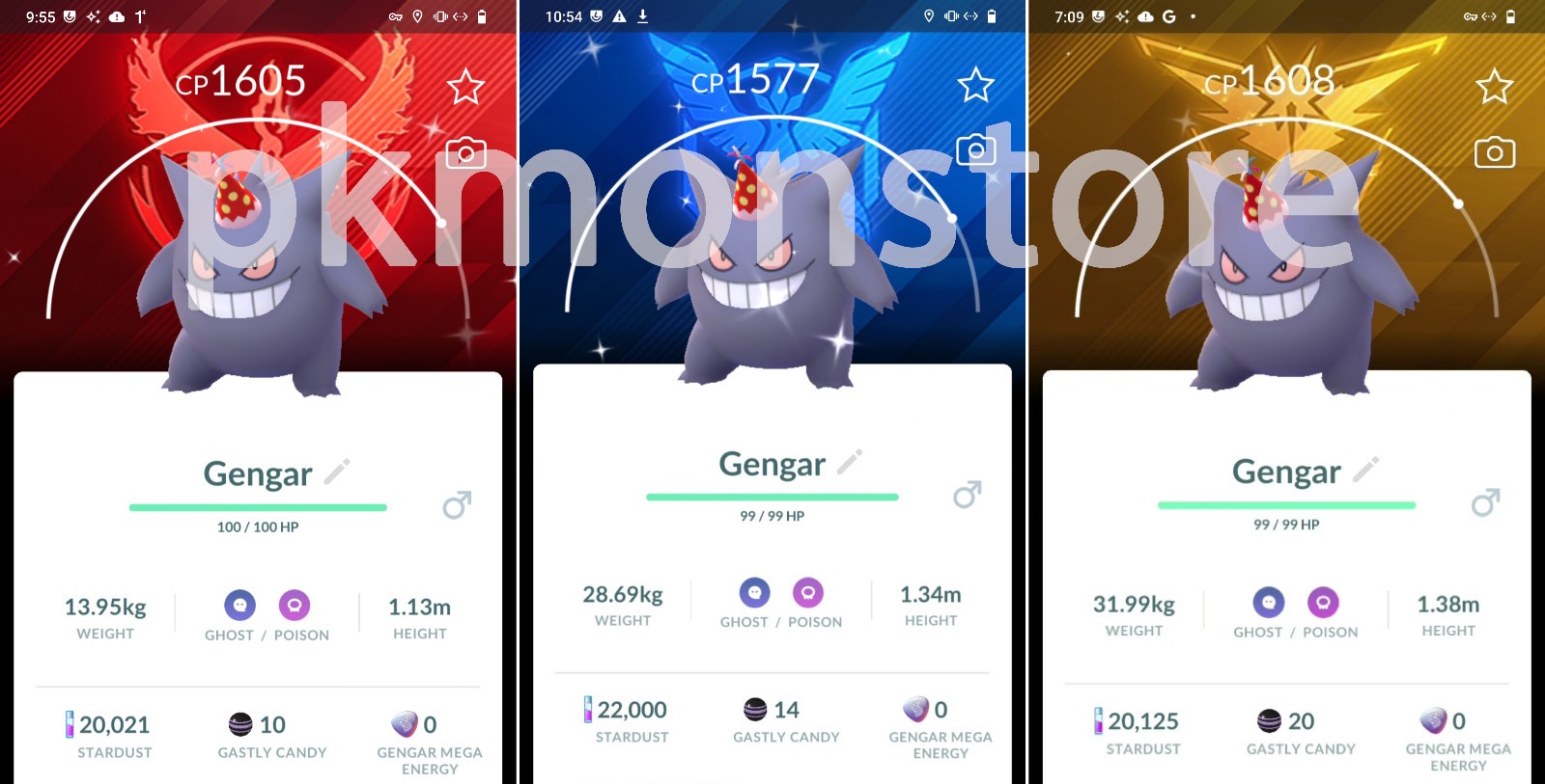 Shiny Gengar party hat team Instinct Valor Mystic background - PTCs 0r Trade