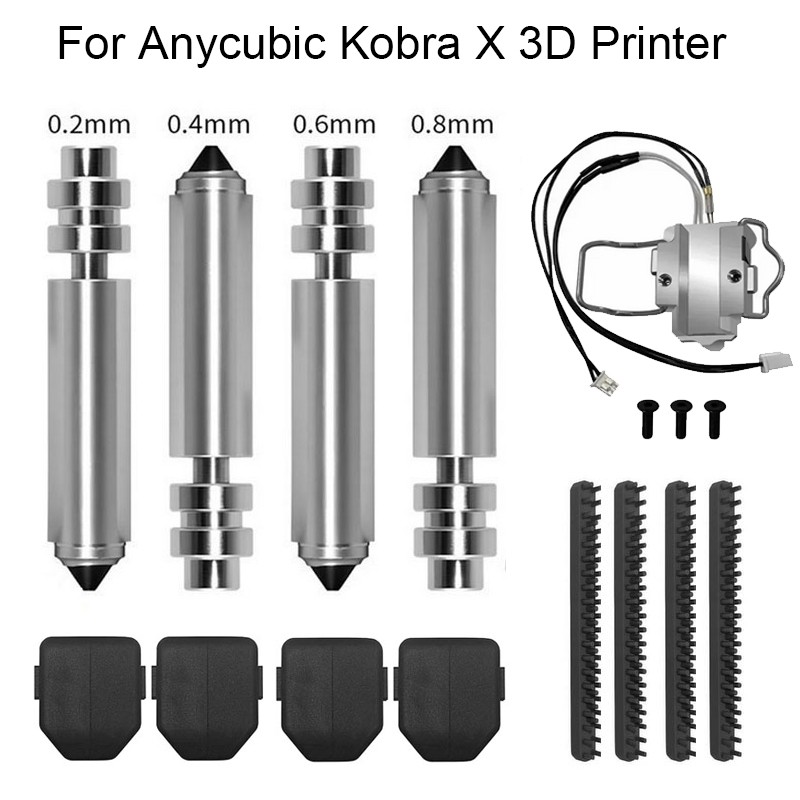 For Anycubic Kobra X 3D Printer 0.2/0.4/0.6/0.8mm Hotend Nozzle Heating Assembly