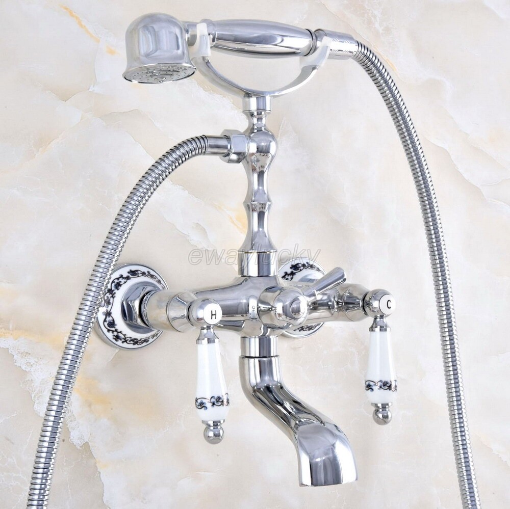 Bathroom Plumbing Polished Chrome Bathtub Clawfoot Tub Faucet With Hand Shower