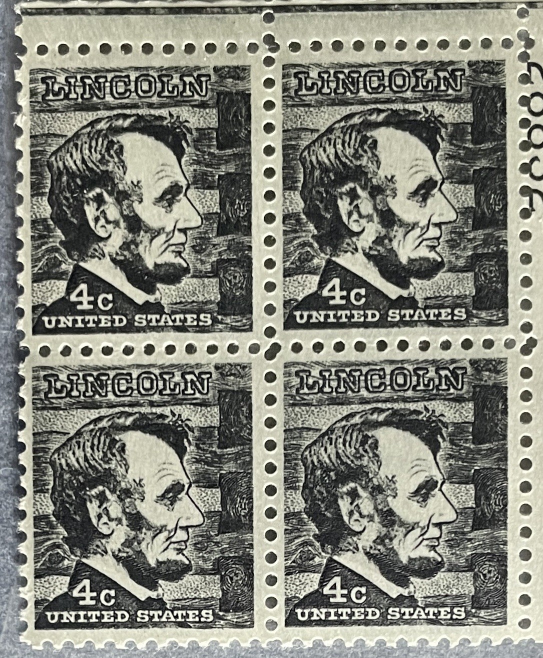 Abraham Lincoln Block Of Four Postage Stamps. Vintage Stamps, Mint Condition.