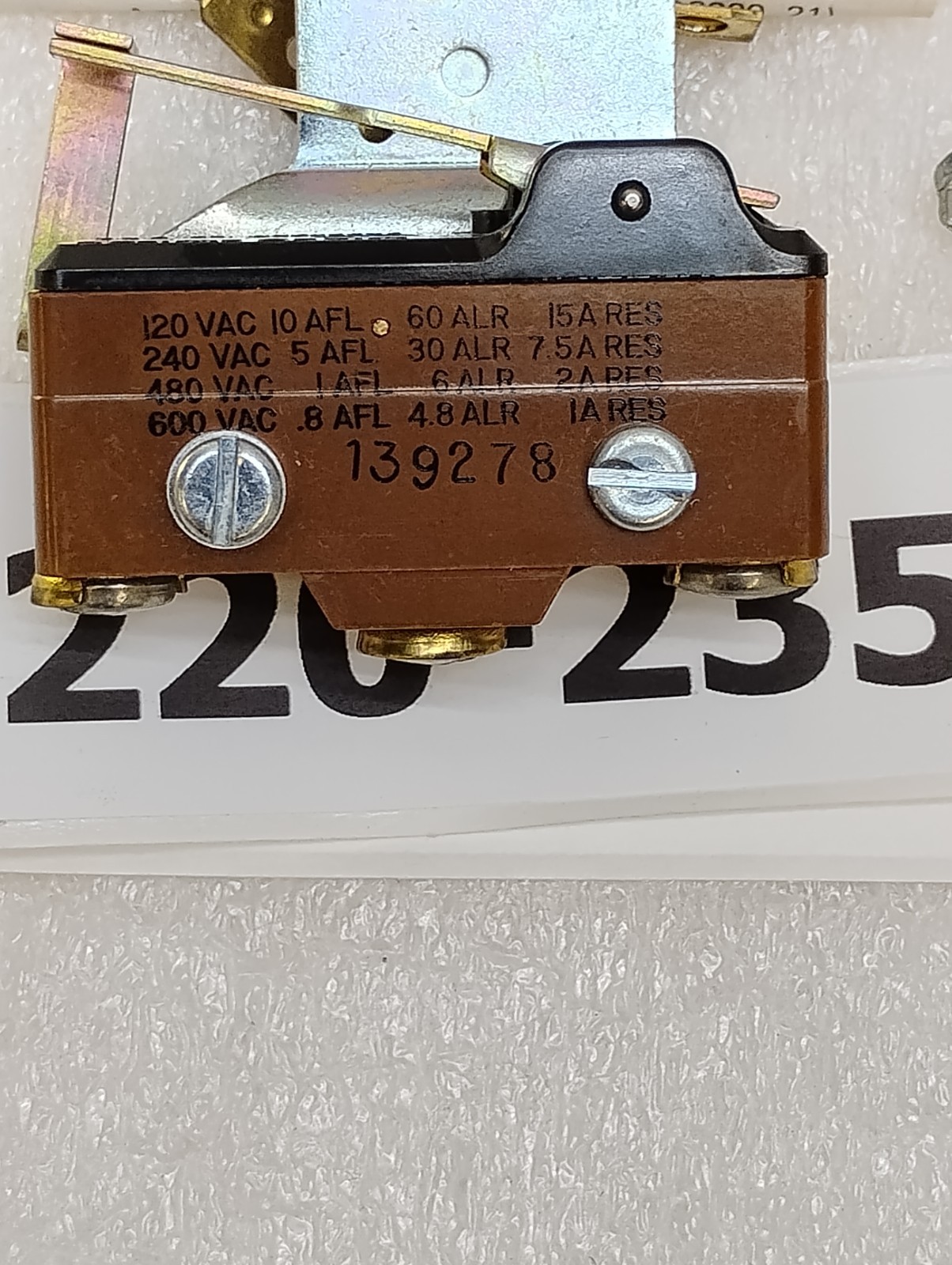 Honeywell Micro Switch 139278B Auxiliary Switch New In Box