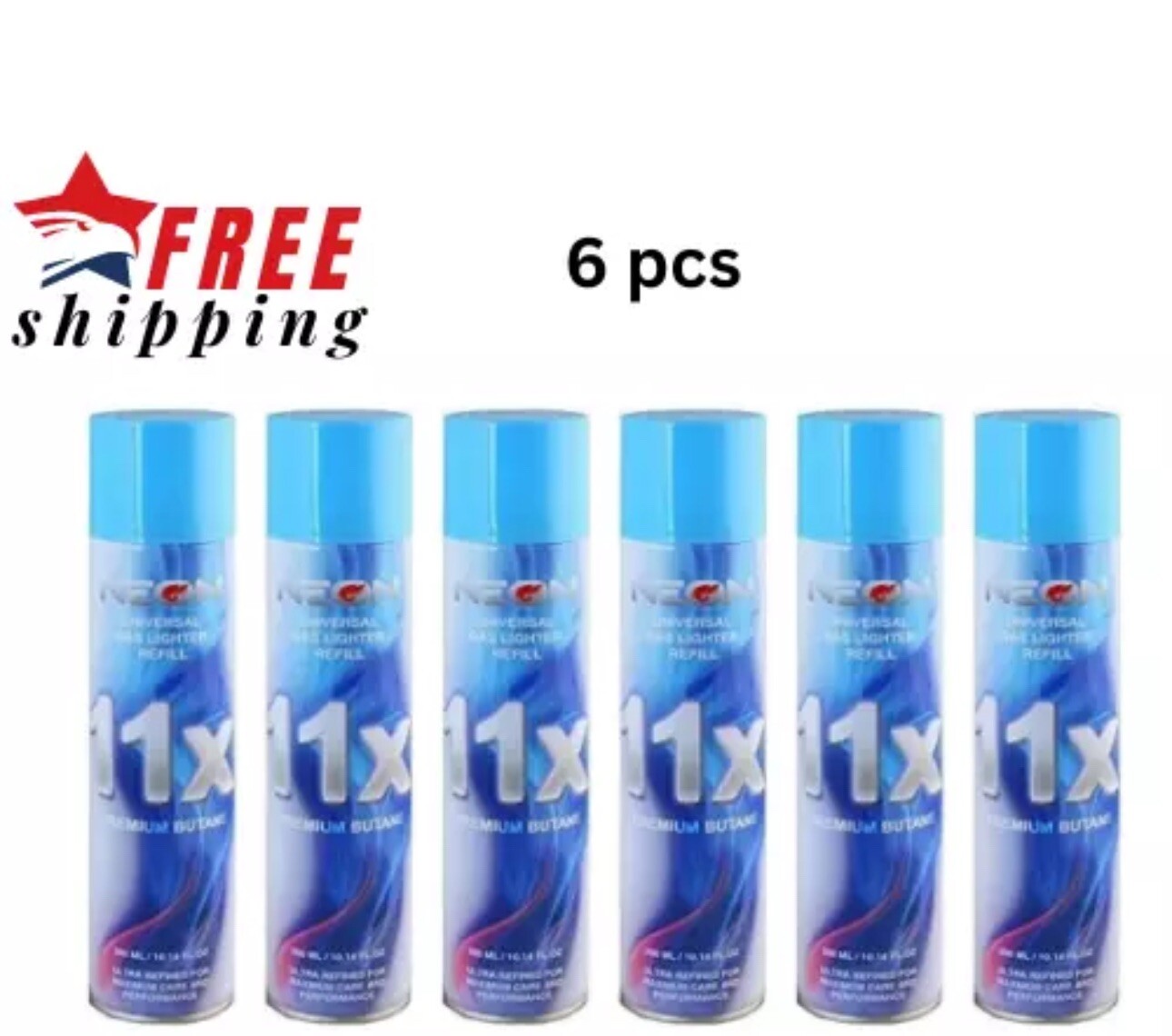 6 Can Neon 11X Refined Butane Lighter Gas Fuel Refill