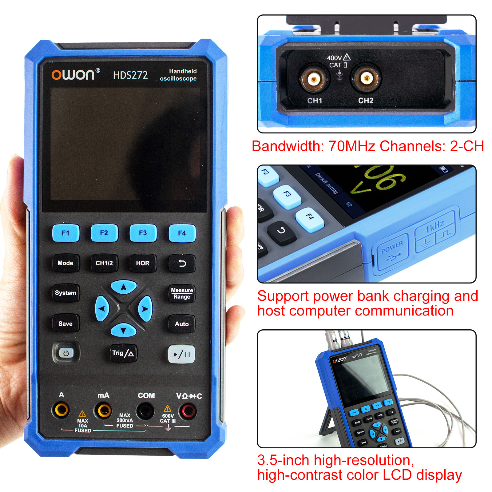 OWON HDS200 Series Handheld Digital Oscilloscope 2CH+1CH Waveform Generator USB