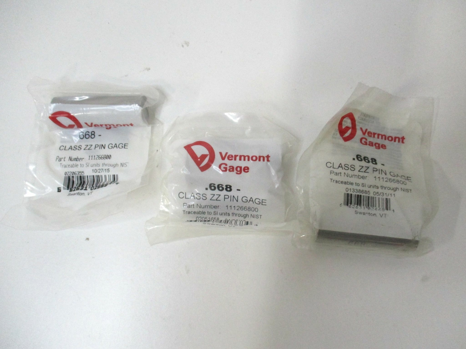 Vermont Gage (111266800) 0.668" Tolerance Class ZZ Steel No-Go Pin Gage - Qty 3