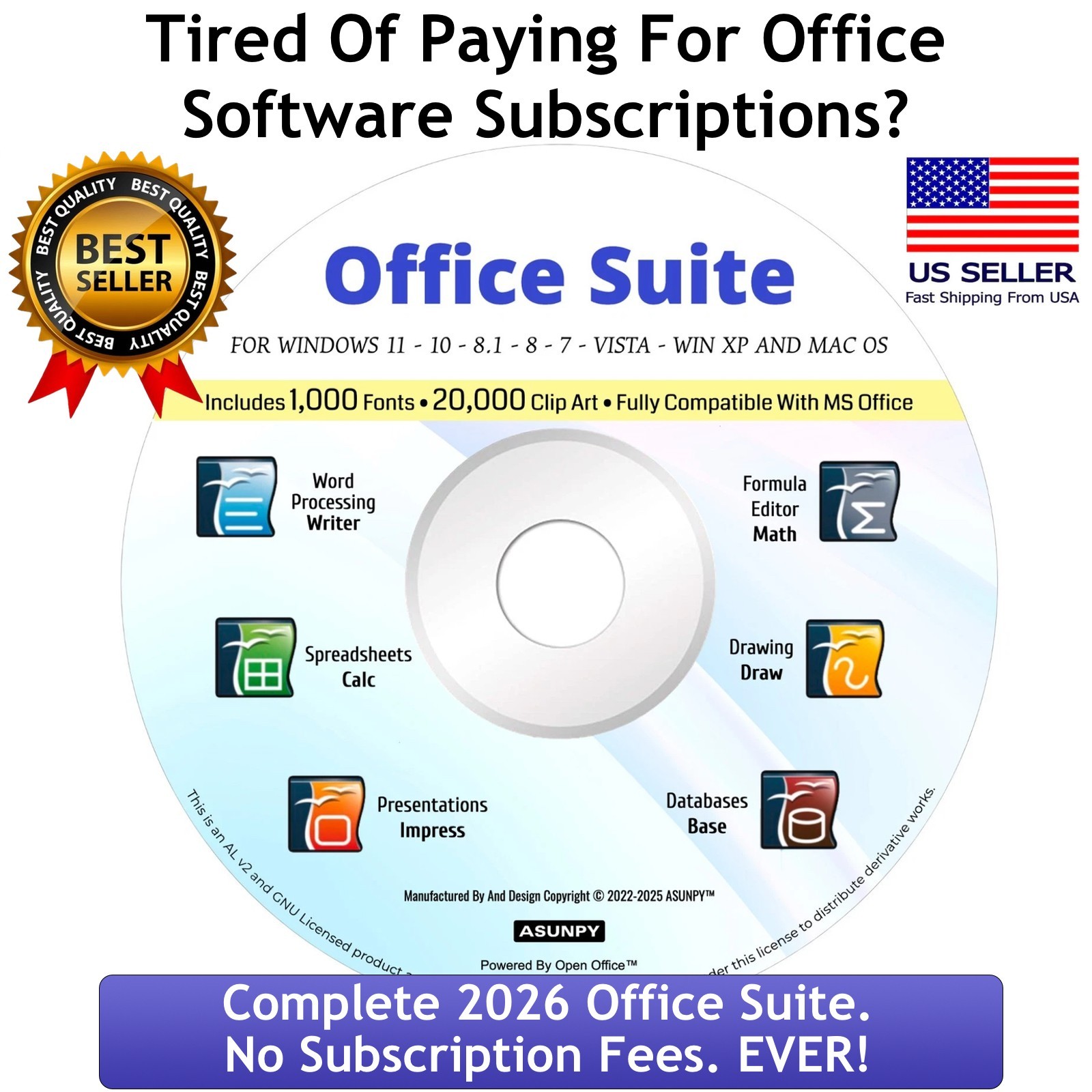 Open Office Software Suite for Windows Word Processing Home Student Business DVD