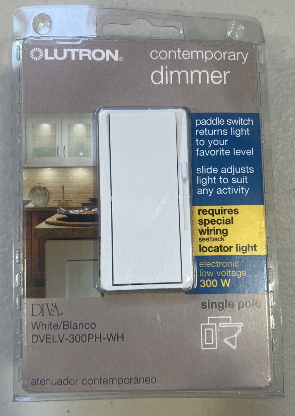 Lutron Diva Dimmer Switch - 300W / Single-Pole - White DVELV-300PH-WH