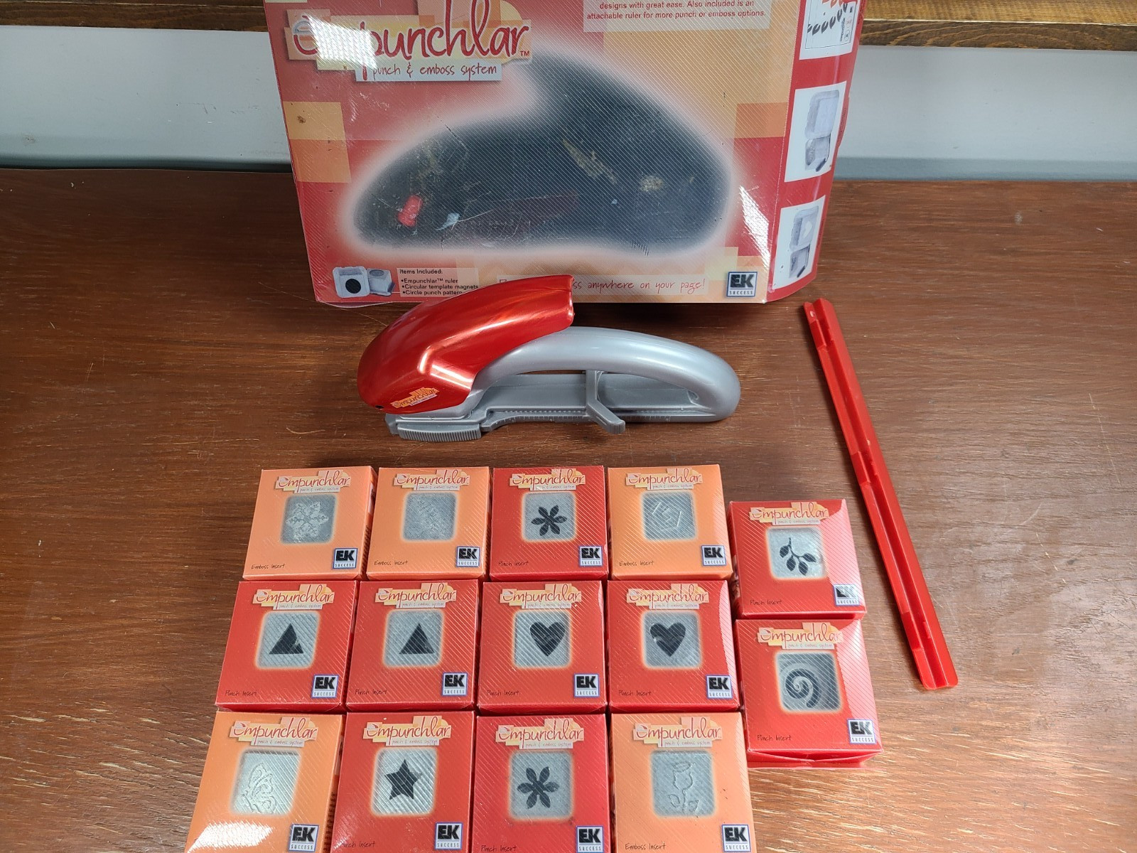 Empunchlar Punch & Emboss System Tool + Inserts Lot of 14 Heart Flower Triangle