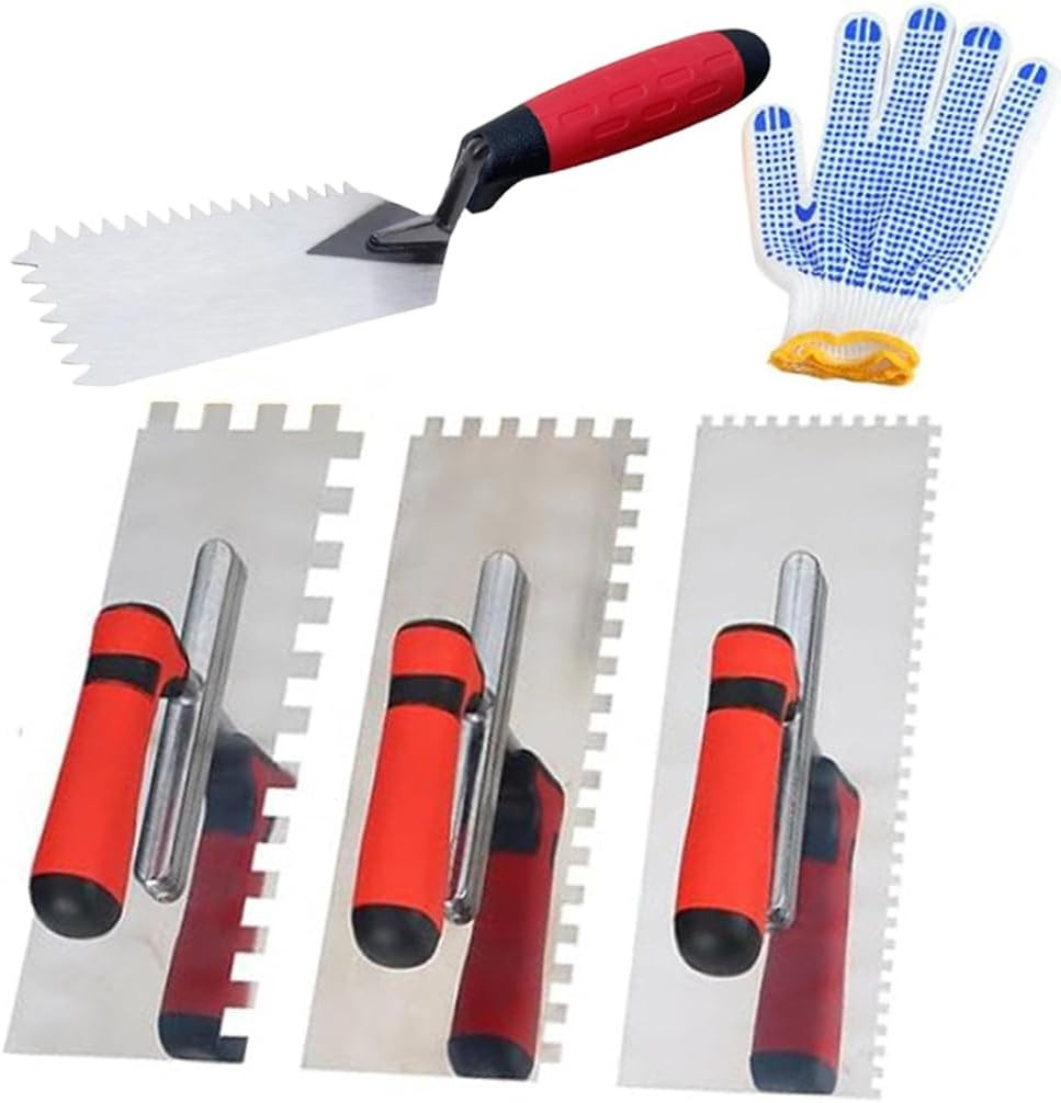 5Pcs Square Notched Trowel Set,Stainless Steel Concrete Trowels Margin Flooring