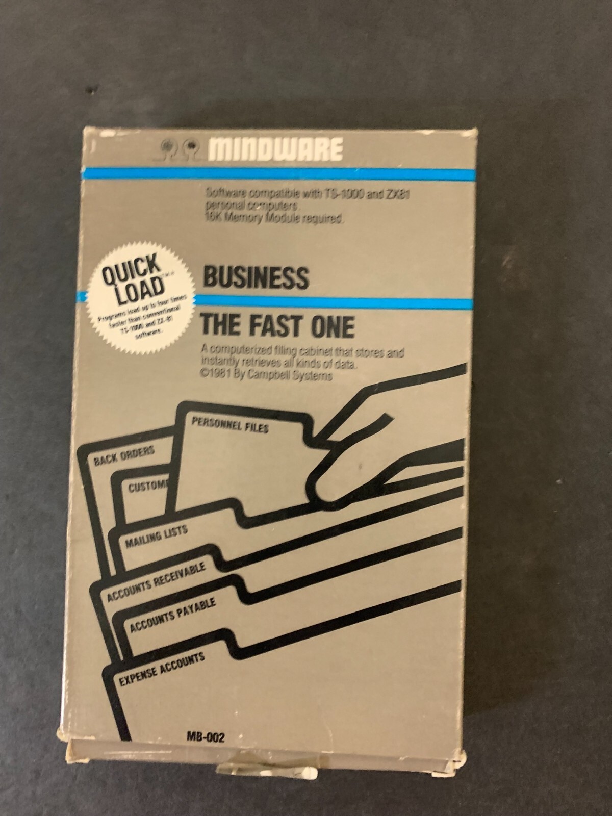 Vtg Timex Sinclair TS-1000 ZX81 Software Mindware Fast One Database Program