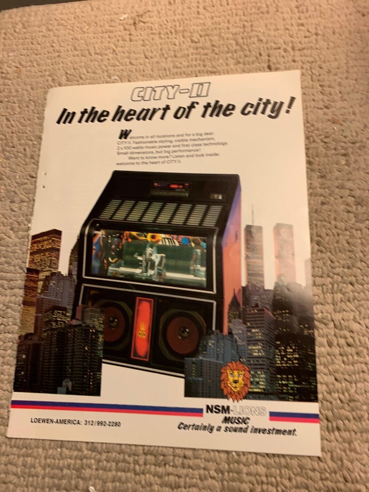 Original 1986 ad  11-8 1/4”  Nsm City 2 II Jukebox FLYER