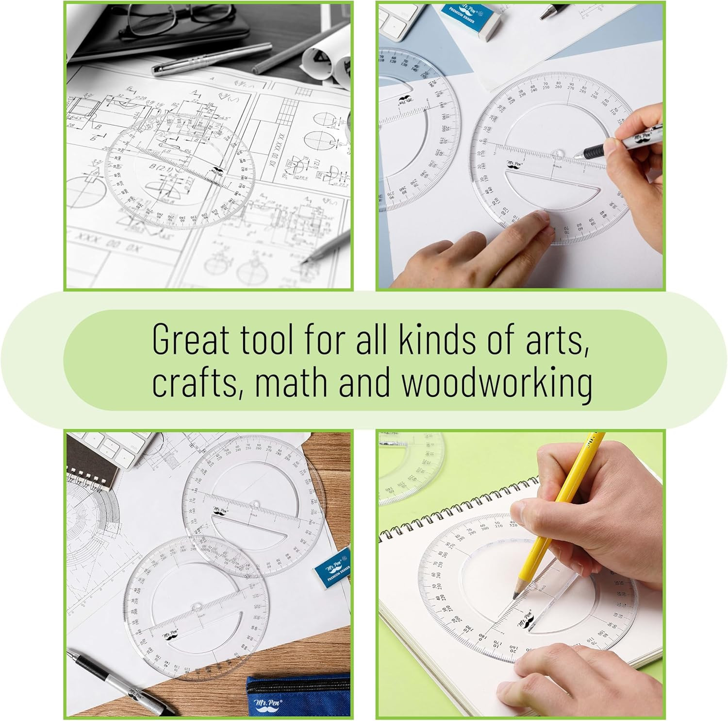 - 360 Degree Protractor, 6 Inch, 2 Pack | Clear Full-Circle Protractors for P...