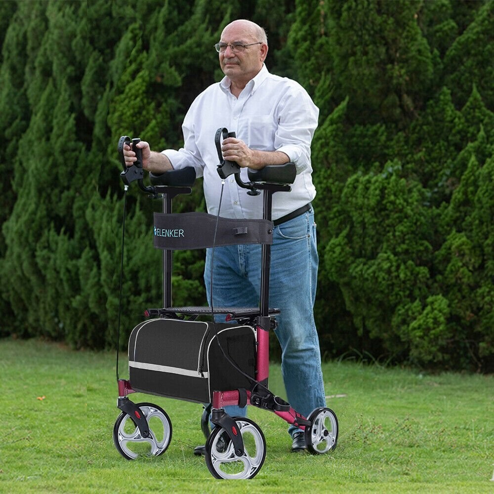 2026 ELENKER Tall 4-Wheel Rollator Walker With Seat for Seniors, Red