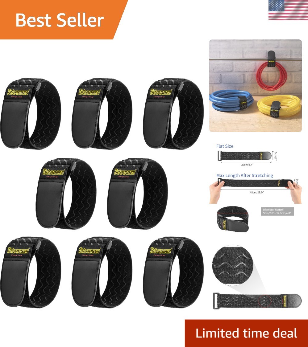 Versatile Heavy Duty Elastic Straps - 12" x 2" | 8 Pack, Securing Cables & More
