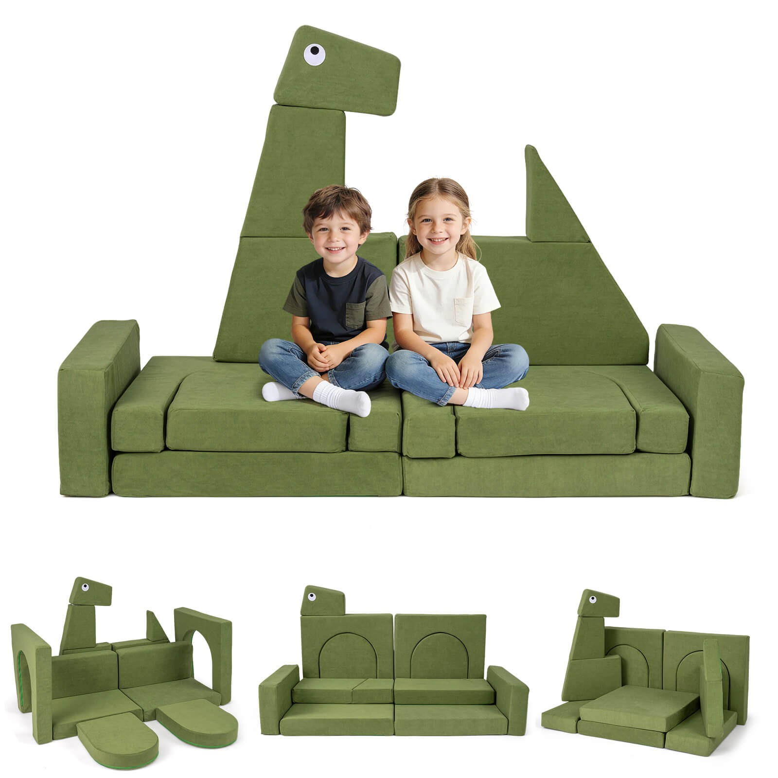 13 PCS Modular Kids Play Couch, Multifunctional Convertible Kids Sofa Furniture
