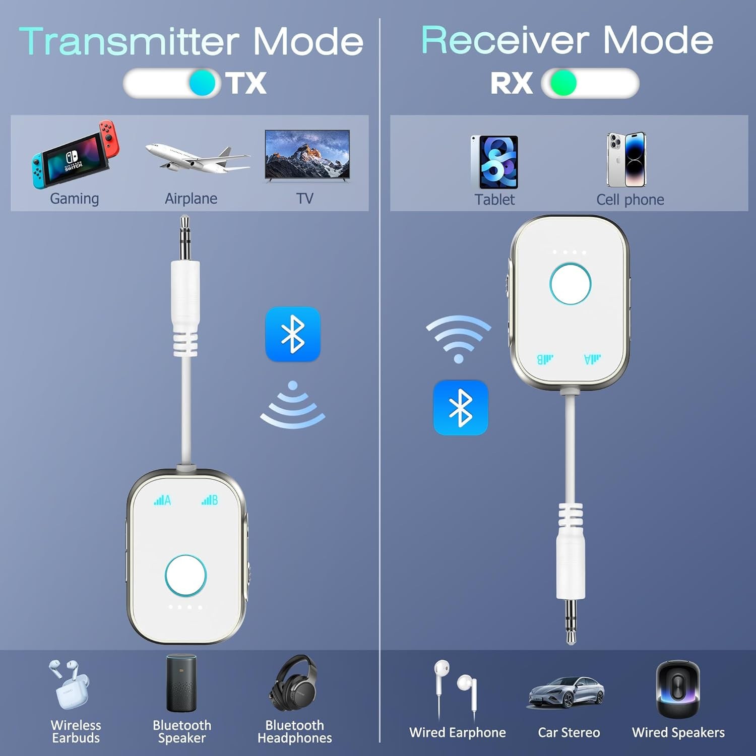 Swiitech T1 Bluetooth 2-in-1 Transmitter Receiver Adapter for TV PC Car Audio