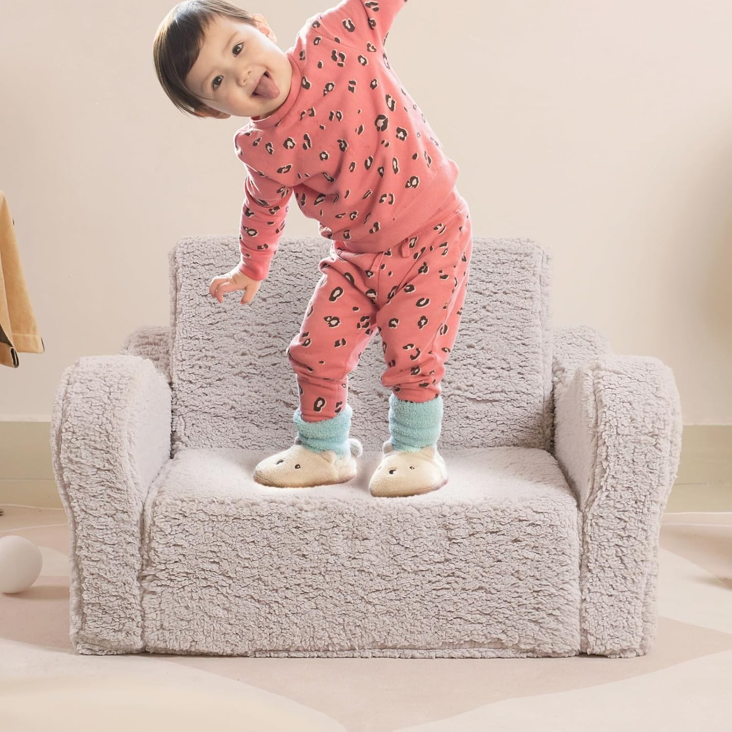 Kids Chairs for Toddler, 2-In-1 Toddler Soft Sherpa Couch Fold Out, Convertible