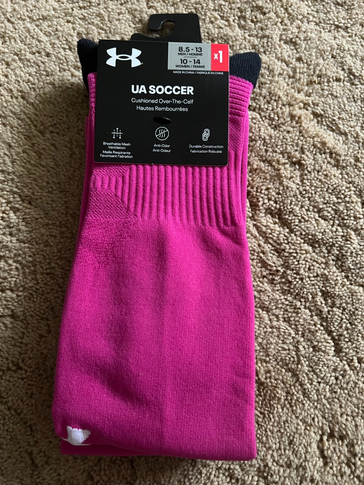 UA Under Armour Over the Calf OTC Soccer Socks Pink White Black  Large
