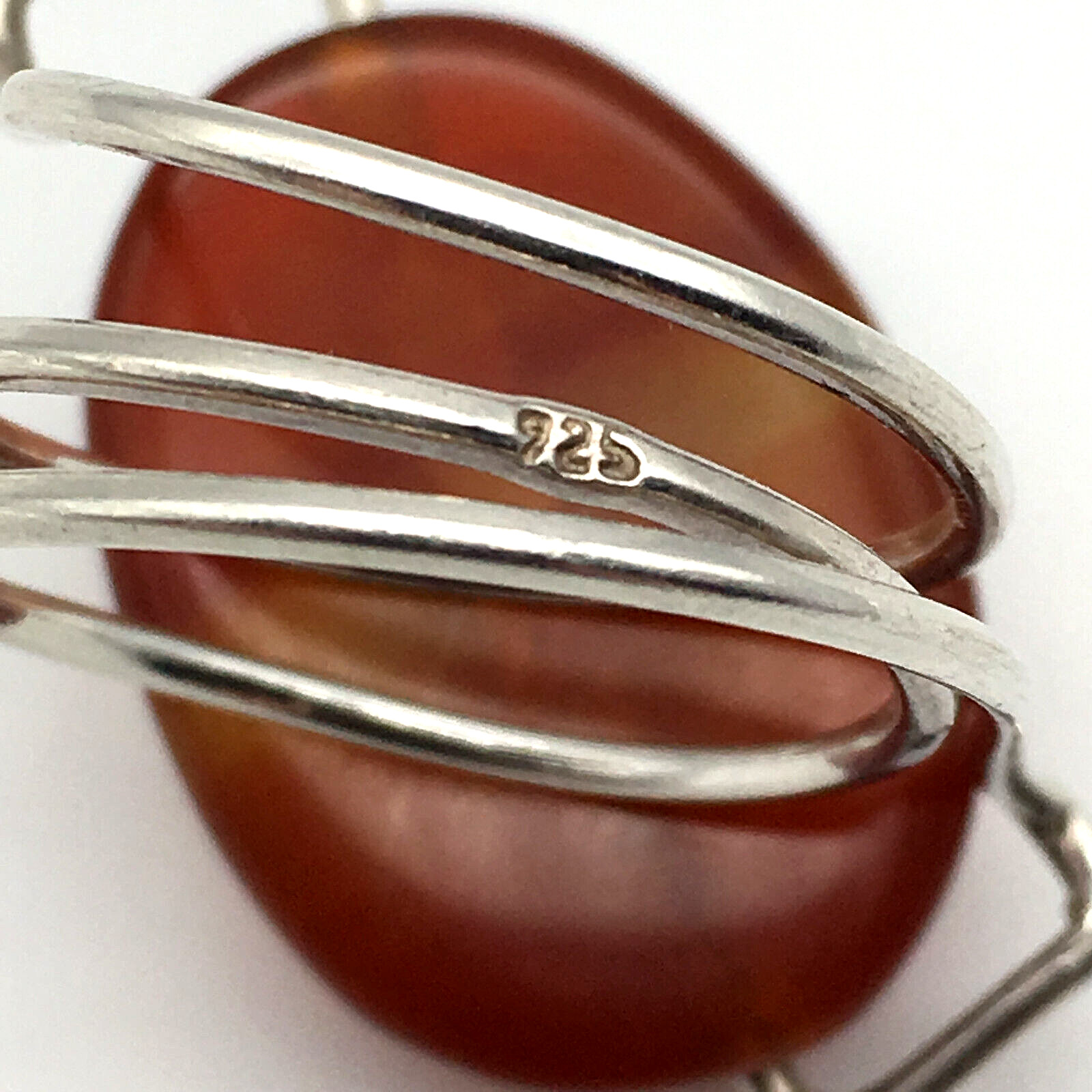 925 Sterling Silver Wire Polished Oval Amber Handcrafted Ring Size 8