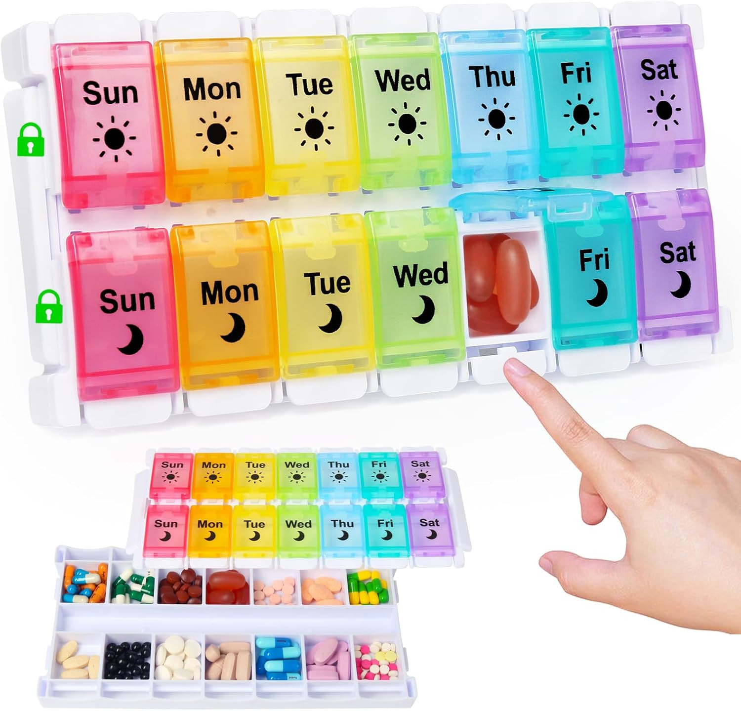 Medicine Pill Boxes 7 Day AM/PM, Easy Fill & Open Medication Organizer Vitamin R