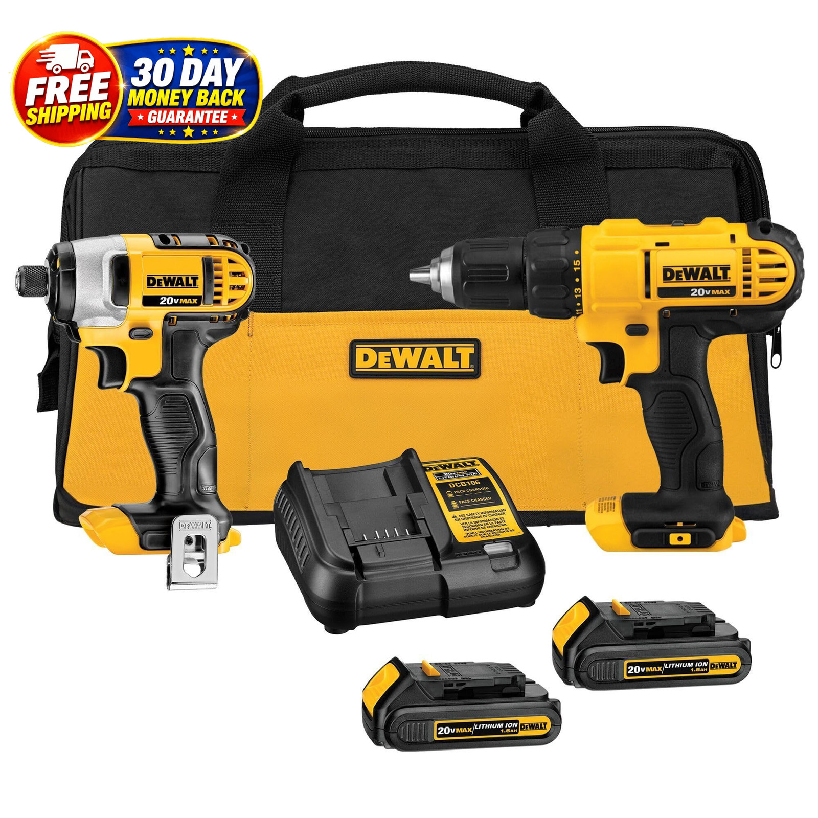 20V MAX Cordless One Size, Yellow/Black Drill Driver/Impact Combo Kit
