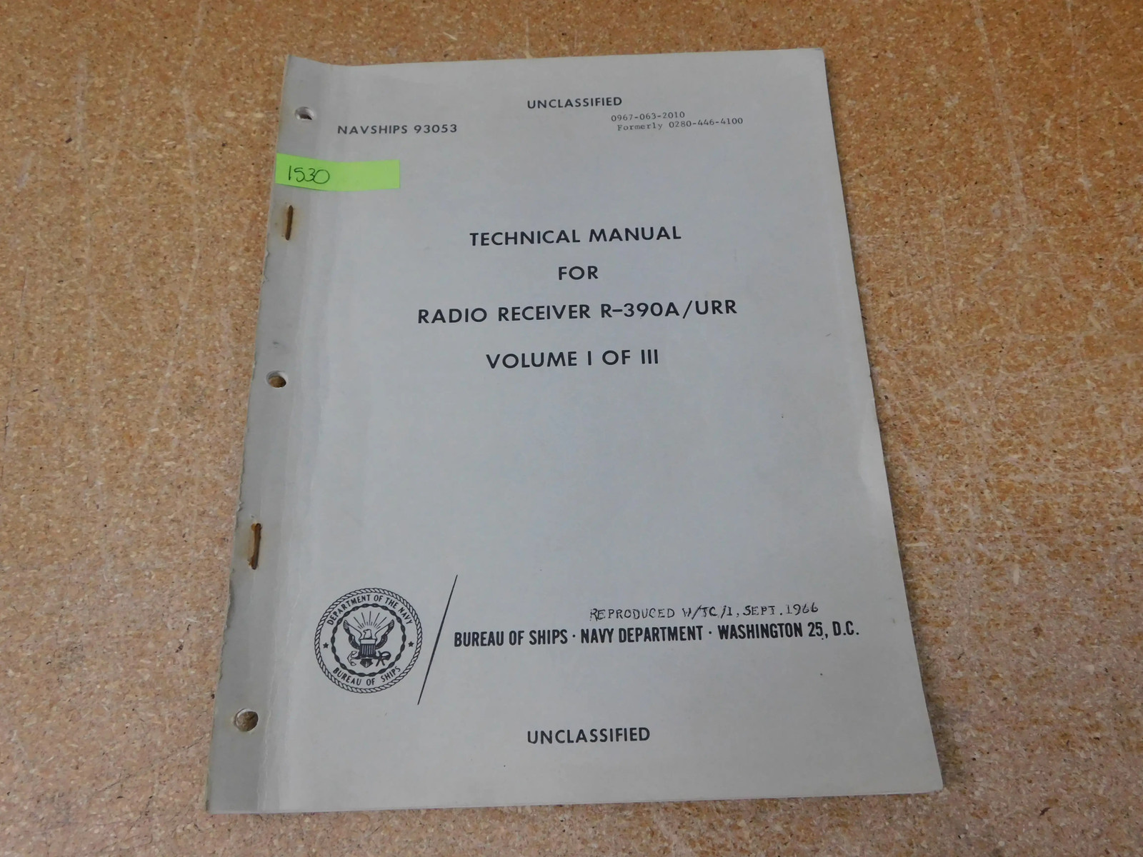 R-390A URR Volume I of III Technical Manual 1 for Radio Receiver (original)