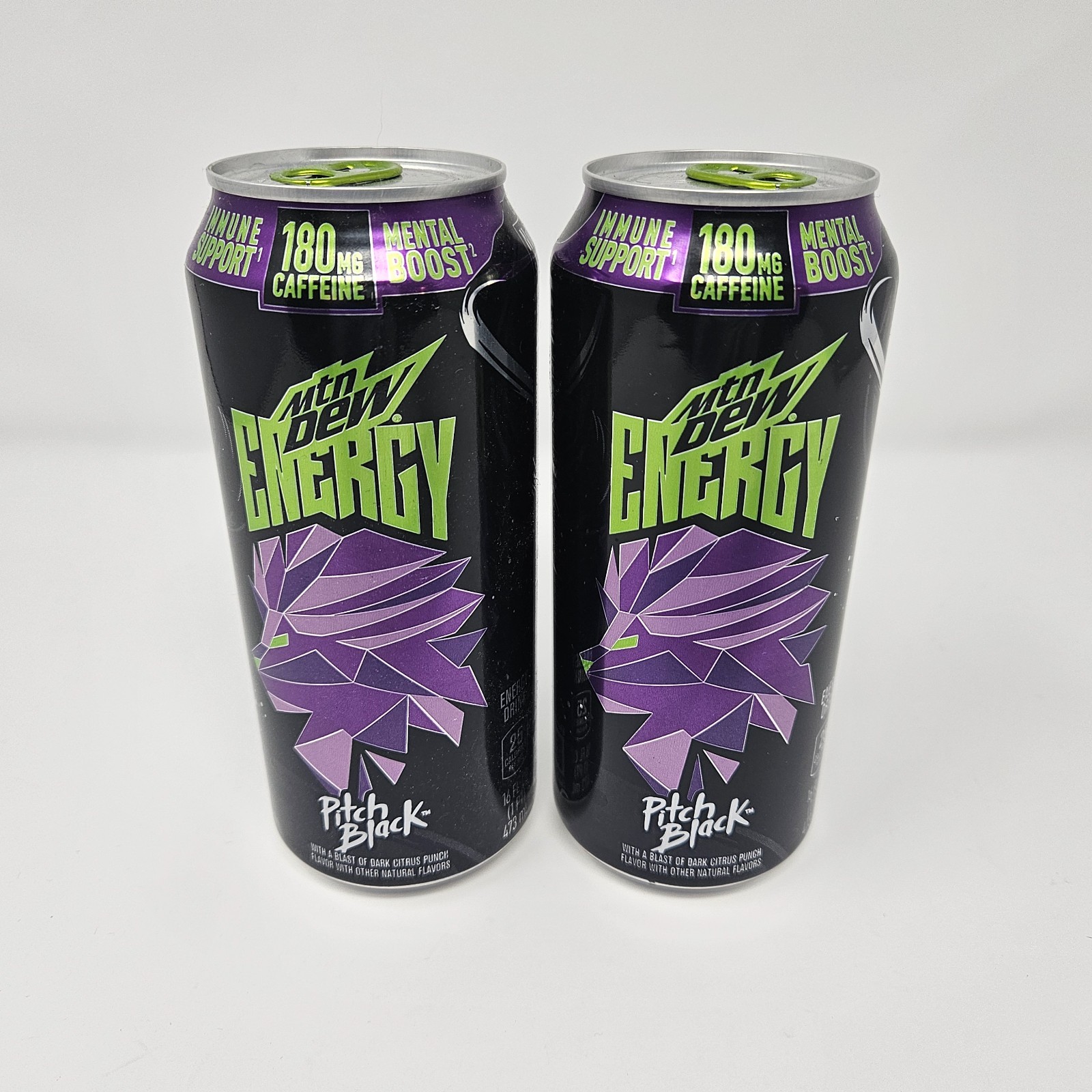 Mountain Dew Energy Pitch Black 16oz Can Lot of 2 (FULL/UNOPENED)