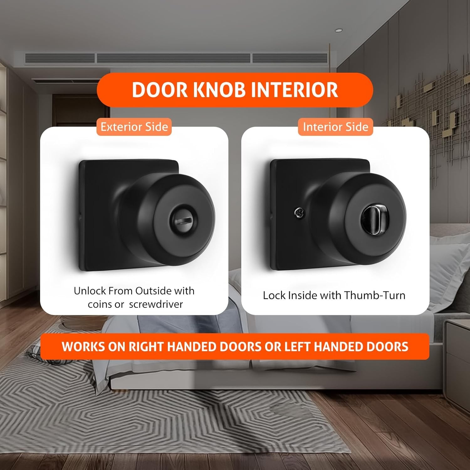 6 Pack Matte Black Door Knobs Interior, Privacy Interior Door Knob