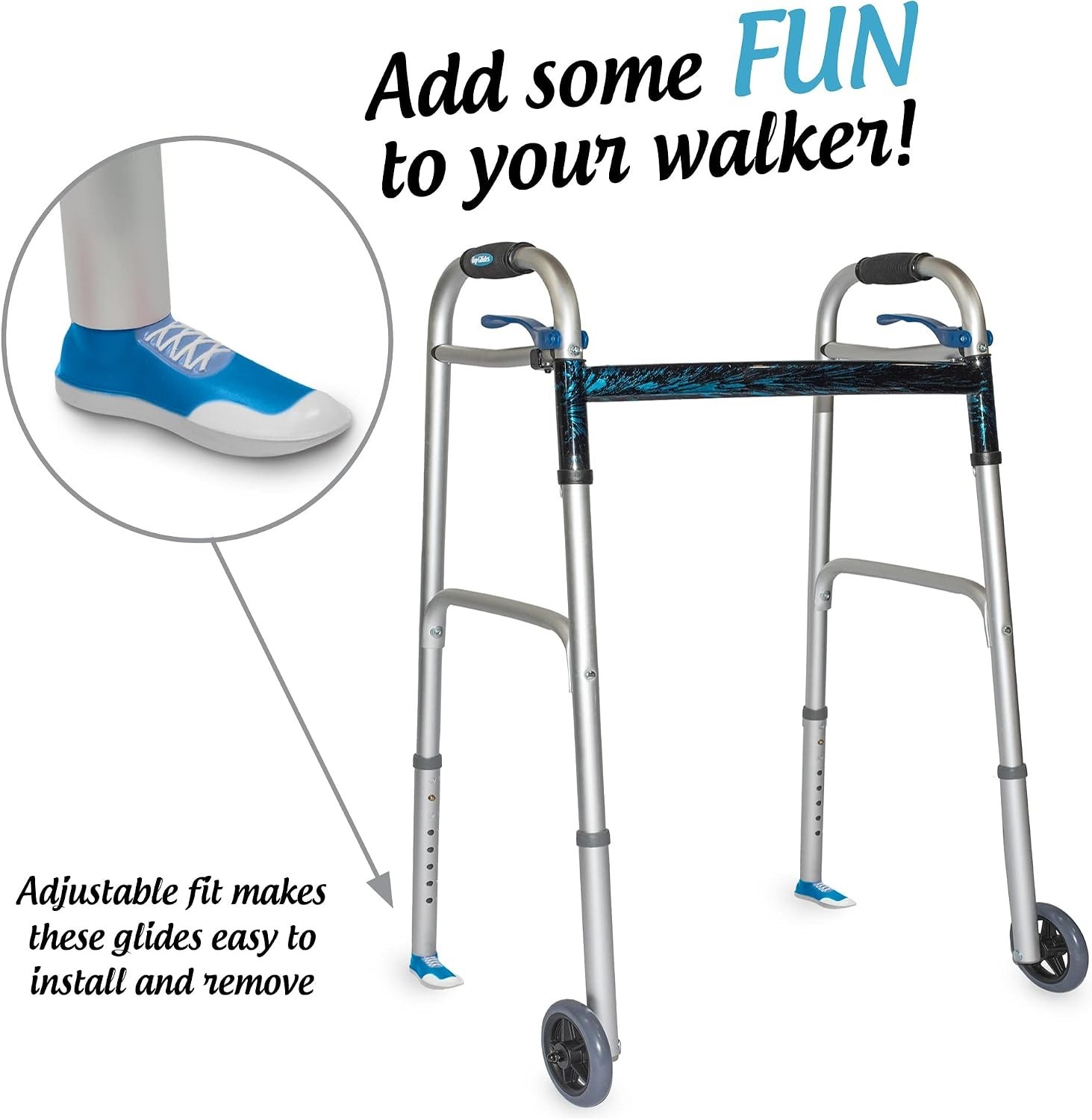 Fun Blue Sneaker Walker Glides - 1" Adjustable Tubes, Easy Installation