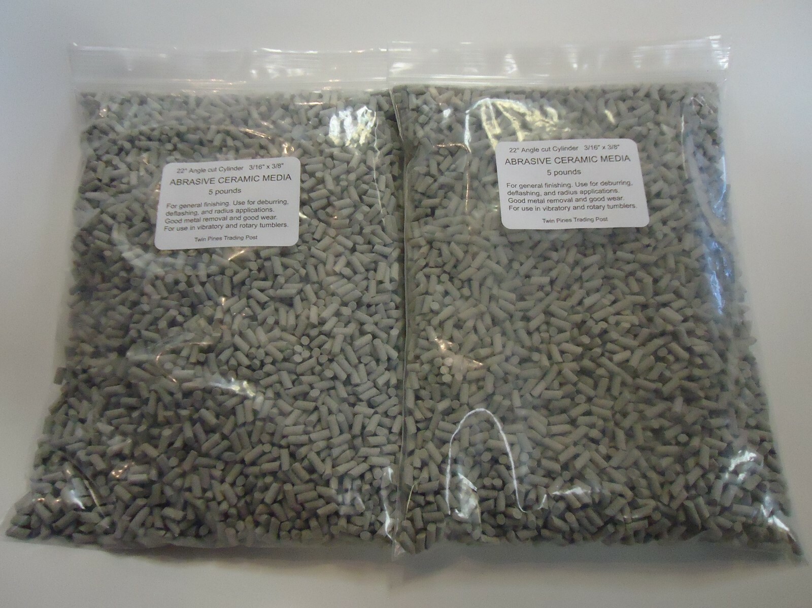 Abrasive Ceramic Media - 22° Angle Cut Cylinder 3/16" x 3/8" - 10 lb.