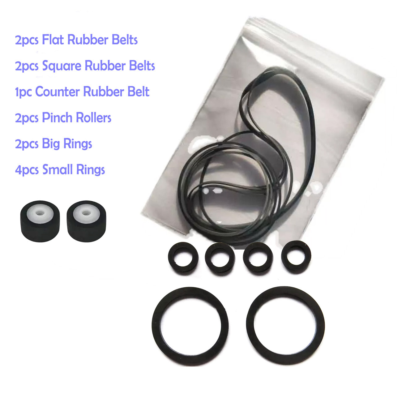 Rubber Tape Drive Belt & Pinch Roller & Idler Tires Set for Sharp GF-777 Walkman