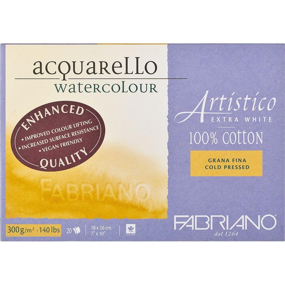 Fabriano Artistico Extra White Watercolor Block 140lb/300 GSM Cold 7x10 Inch