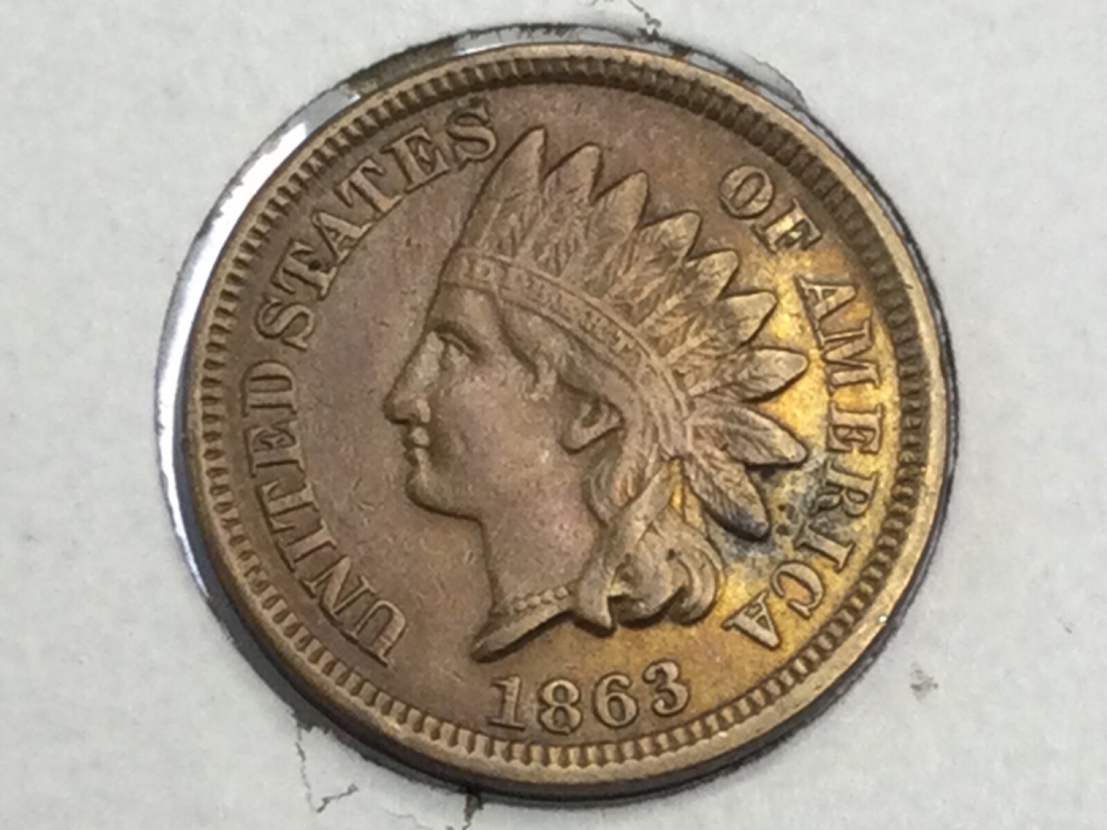 1863 Copper Nickel Indian Cent in extra fine