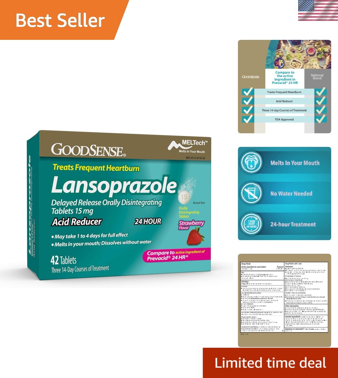 Lansoprazole 15 mg Oral Dissolving Tablets - 42 Count, Strawberry Flavor Relief