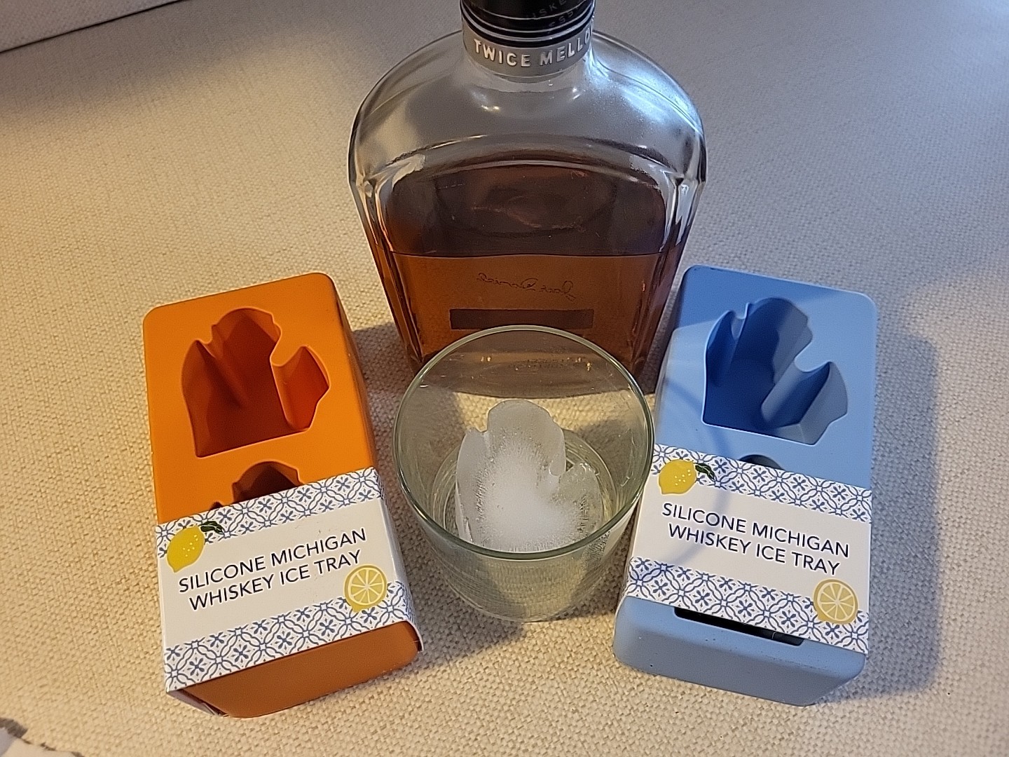 (2) new Silicone MICHIGAN Whiskey ICE trays Lower Peninsula (1 ea Orange & Blue)