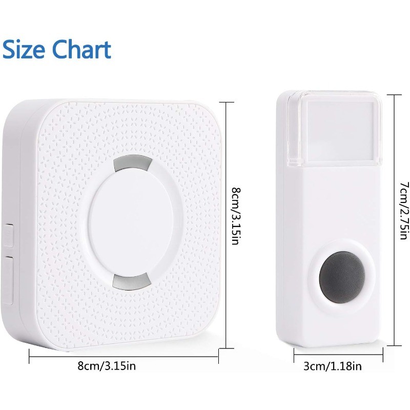 2pcs Wireless Doorbell Chime Waterproof Plugin Receiver Adjustable Volume 1000FT
