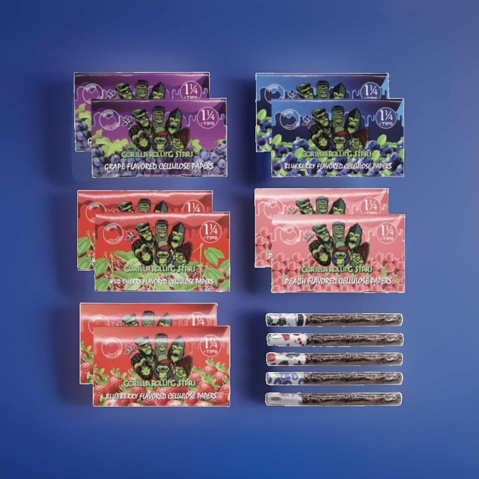 10PK- Gorilla Rolling Stars Fruit Flavored Transparent  Rolling Papers W Tips