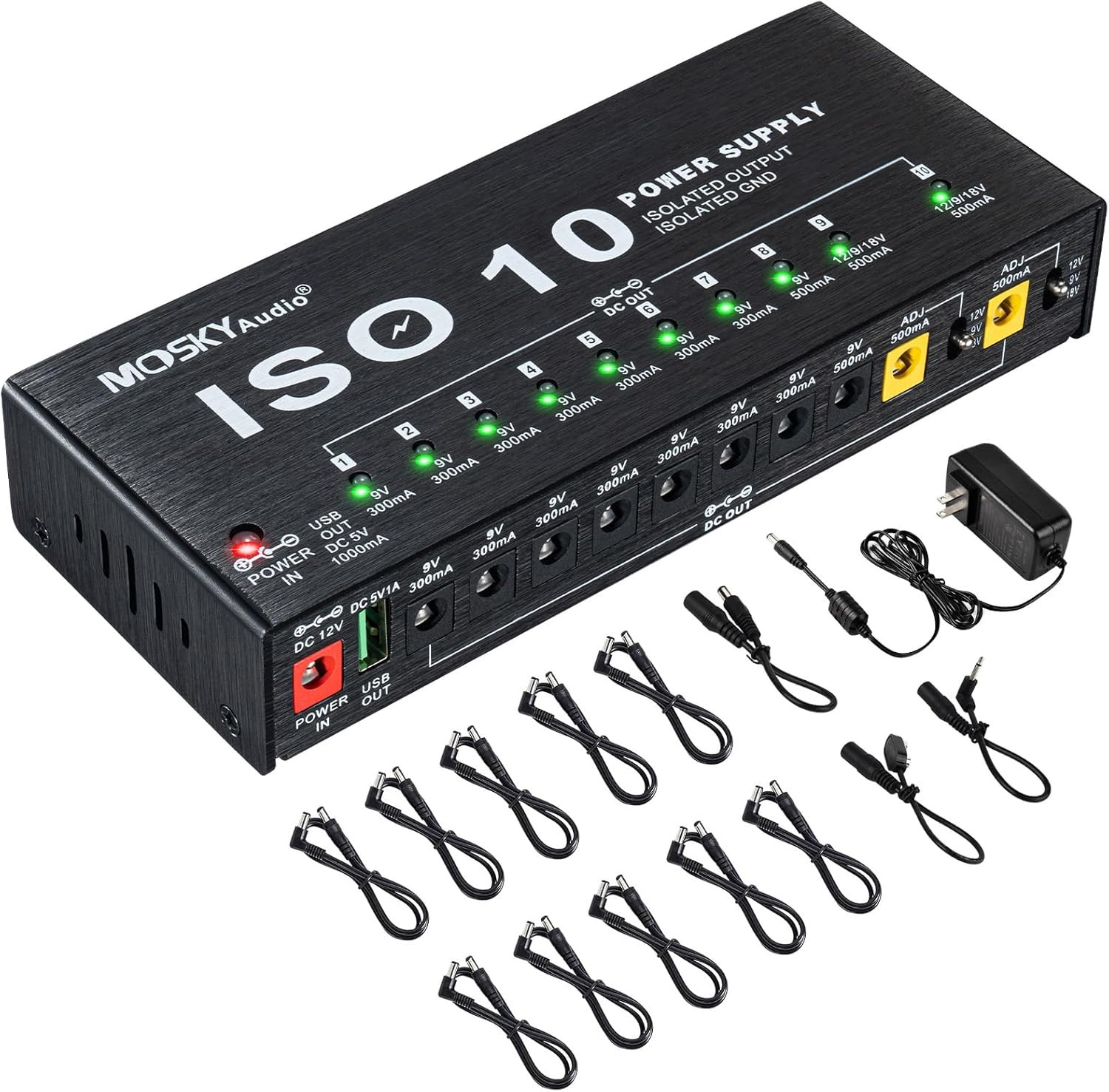 Mosky Guitar Pedal Power Supply 10 Isolated DC Output, 9V 12V 18V 300Ma 500Ma Ef