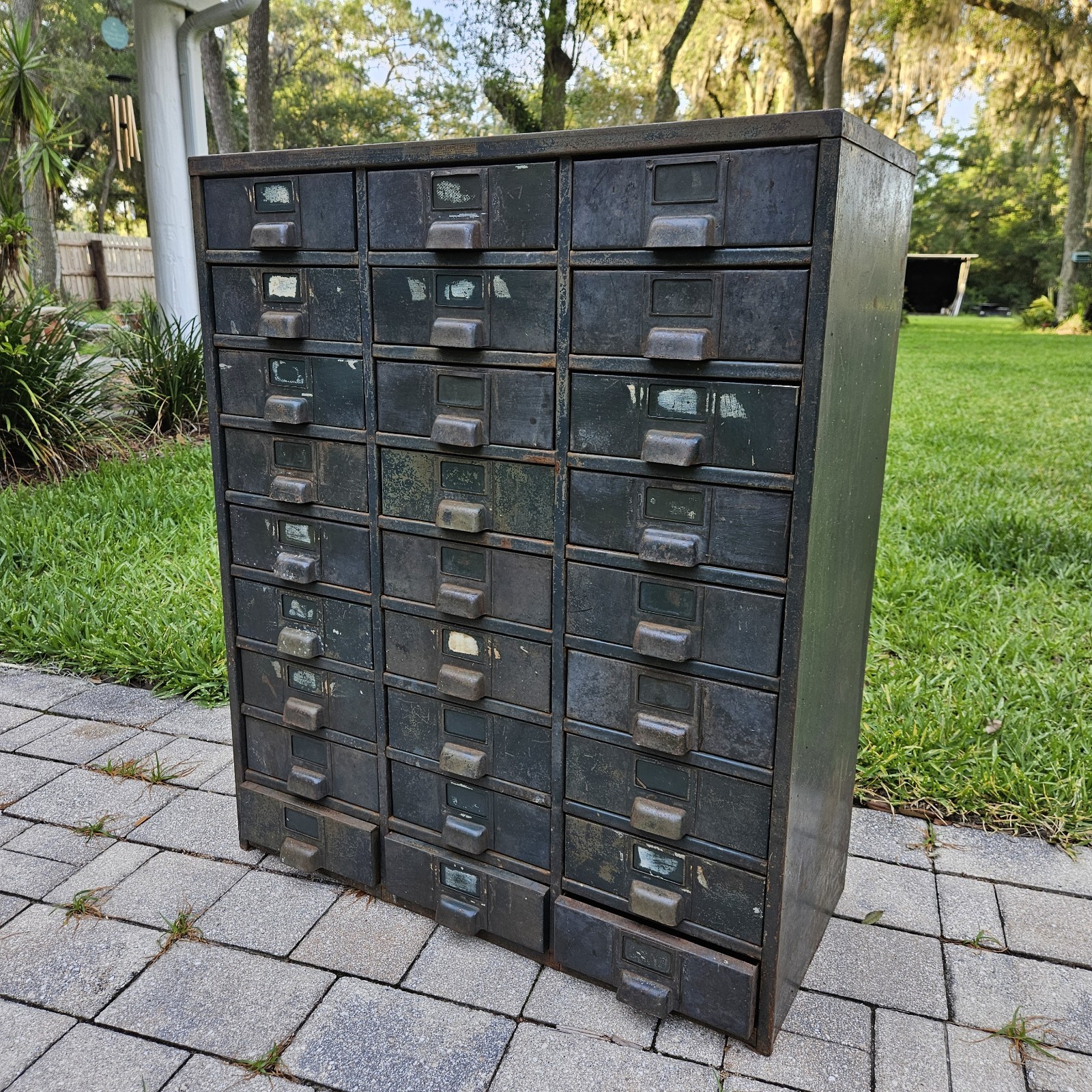Vintage Hobart Industrial Steel Metal Parts Cabinet Machinist 27-Drawer Green