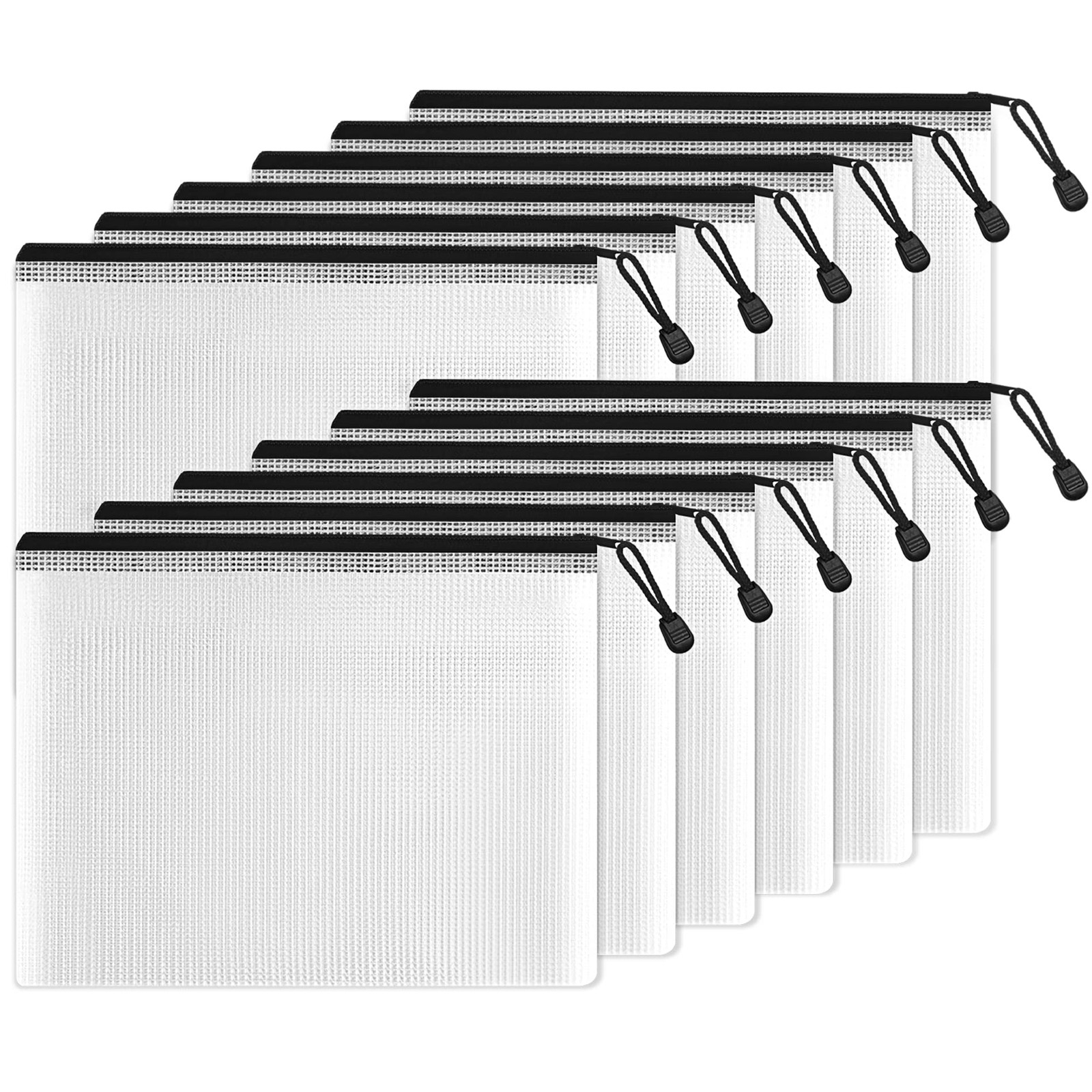 12 Packs 6x9 Inch Black Plastic Mesh Zipper Pouch Water-Resistant Zip Bag