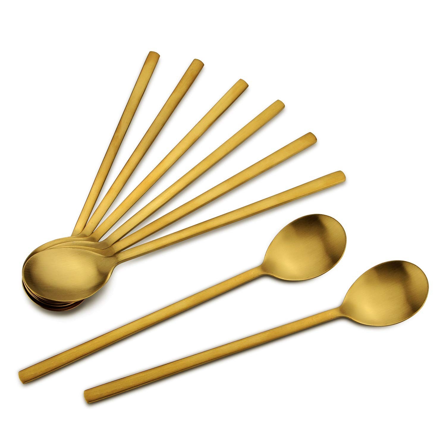 Korean Spoons - 8 Piece Stainless Steel Set, 8.5 Inch, Gold with Long Handles...