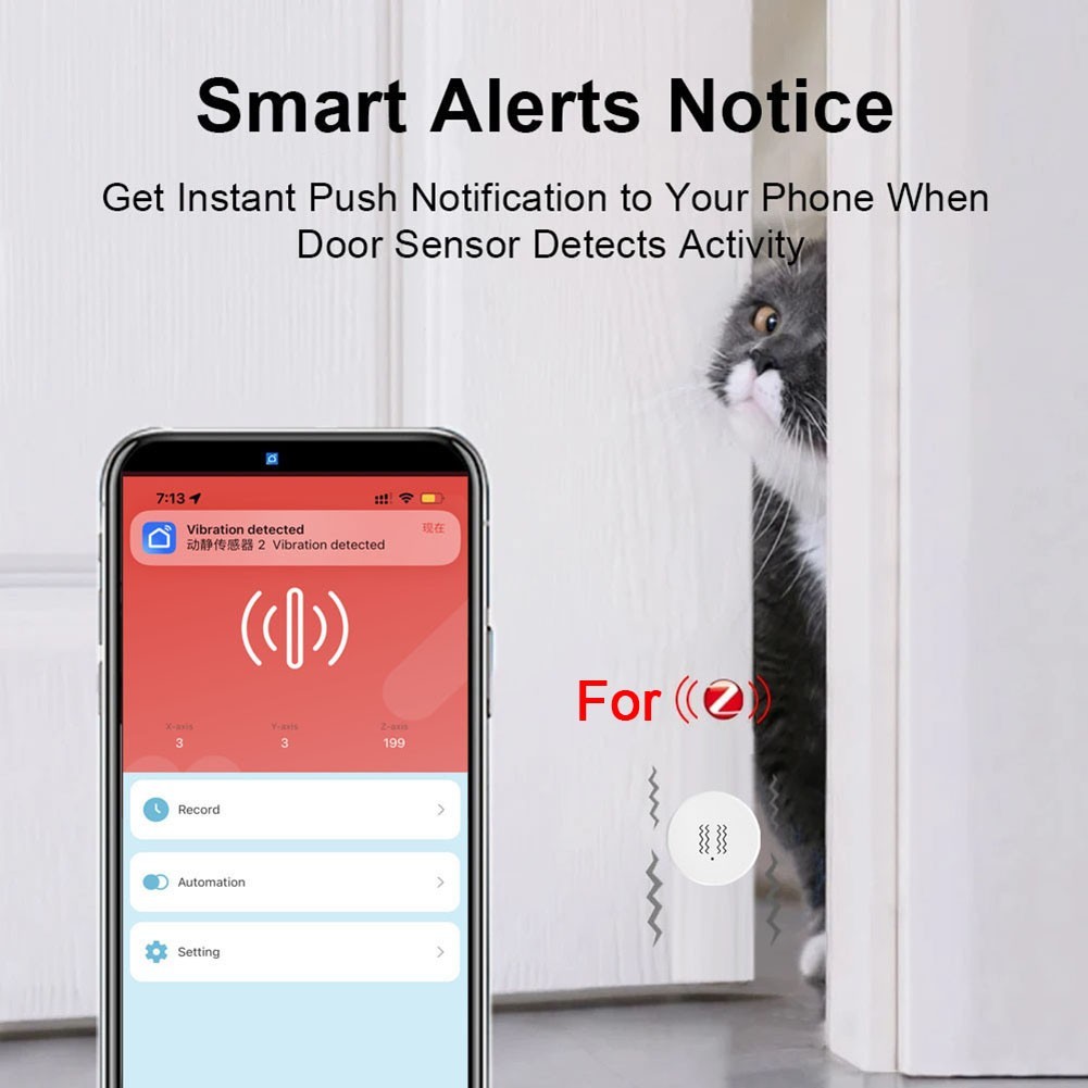 Home Security Enhanced by For Tuya Compatible Smart Vibration Detection Sensors