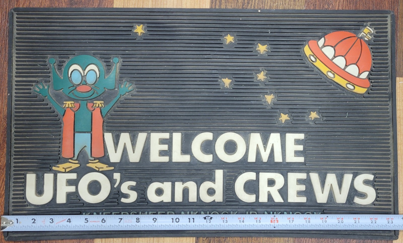 Vintage 1980s UFO Doormat Welcome UFO’s & Crews Alien Novelty Rubber Mat MUFON