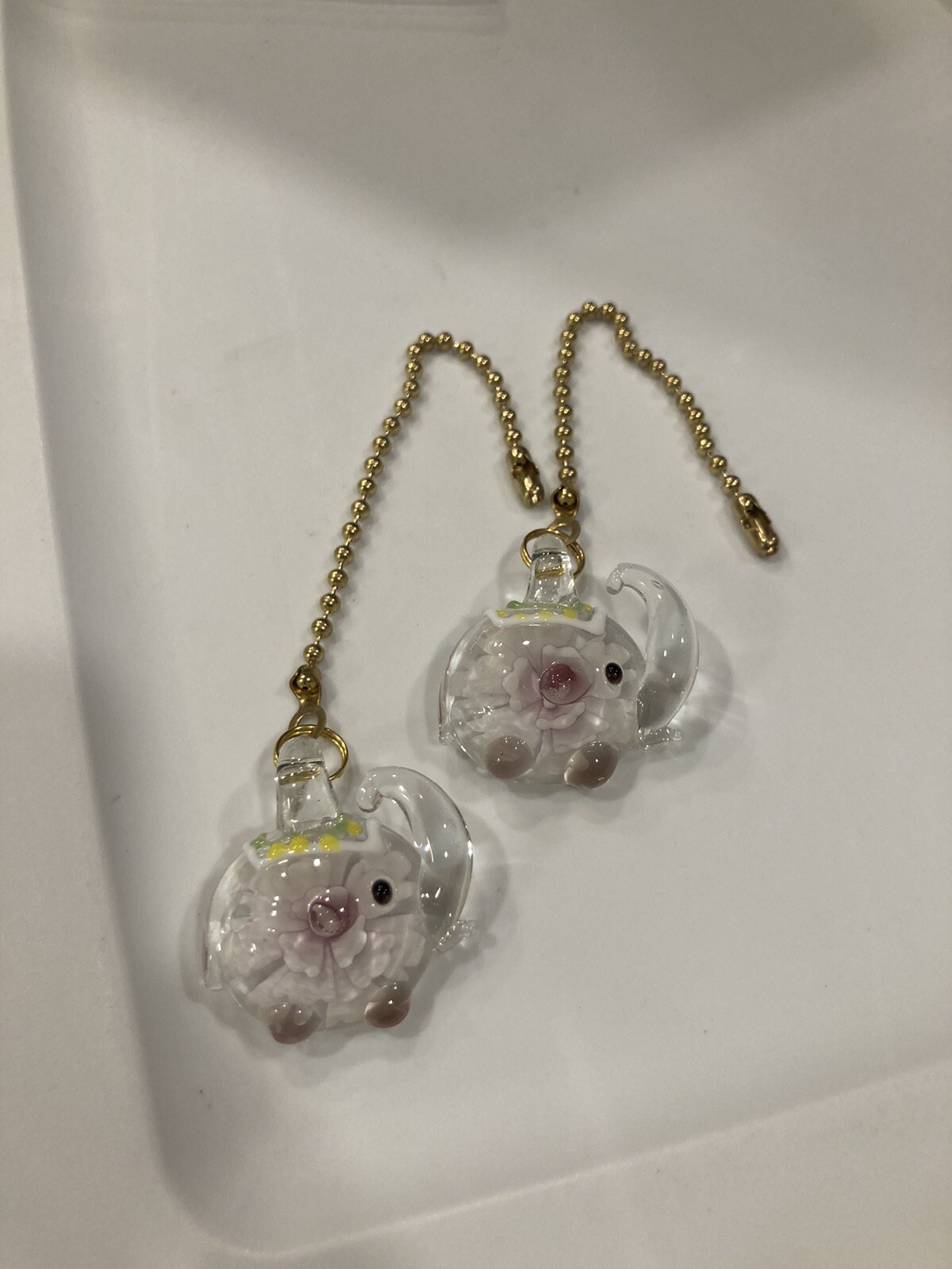 CIRCUS PARADE PINK ELEPHANT ELEPHANTS FLORAL GLASS CEILING FAN SWITCH PULL LG PR