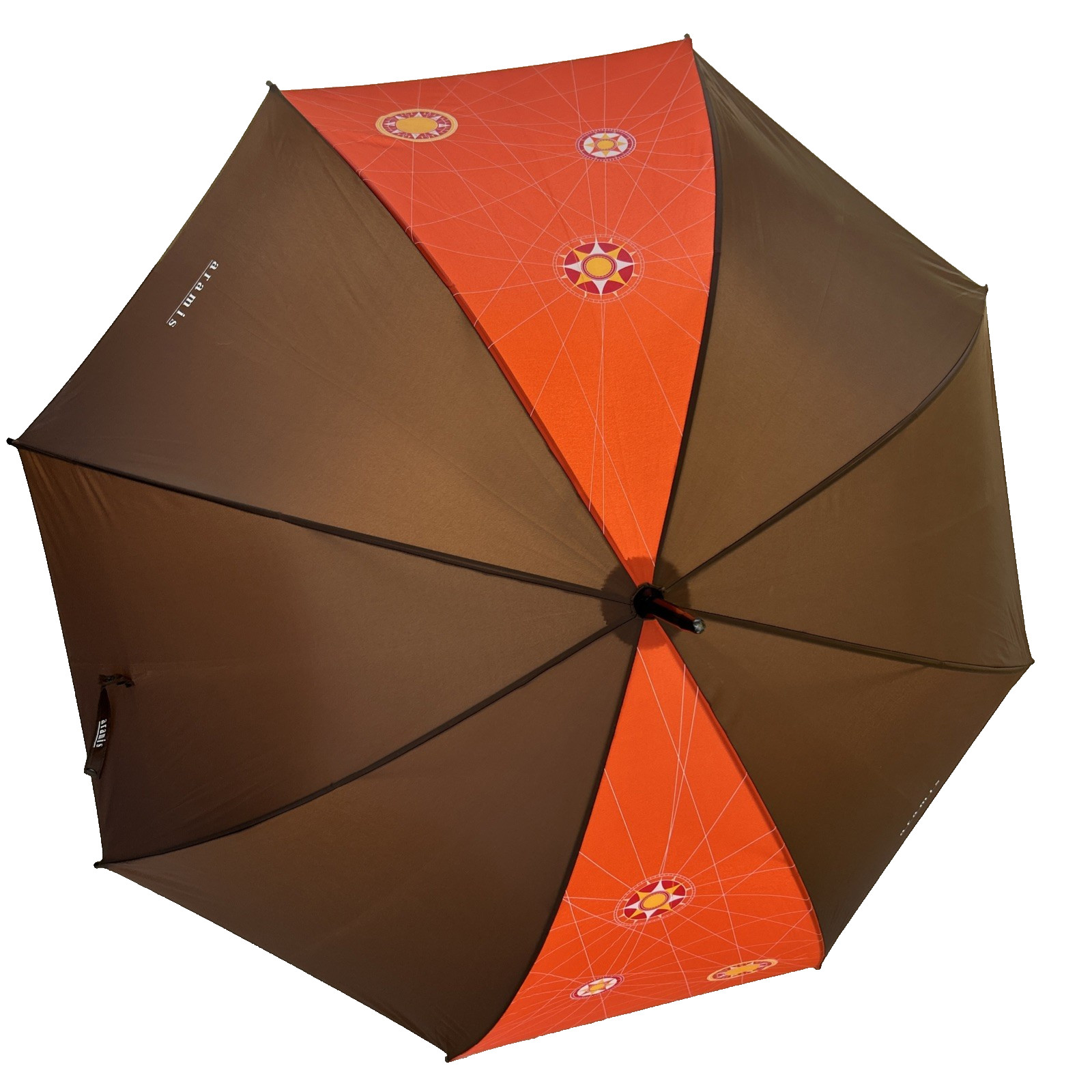 Vintage Aramis 46” Travel Theme  Umbrella Compass Accent Wood Look Handle