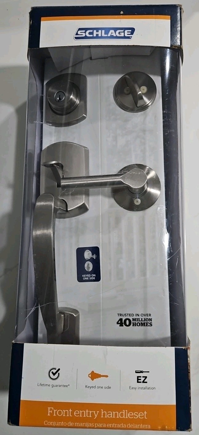 NEW Schlage F60 V GRW 619 BRW Greenwich Handleset w/ Broadway Lever-Satin Nickel
